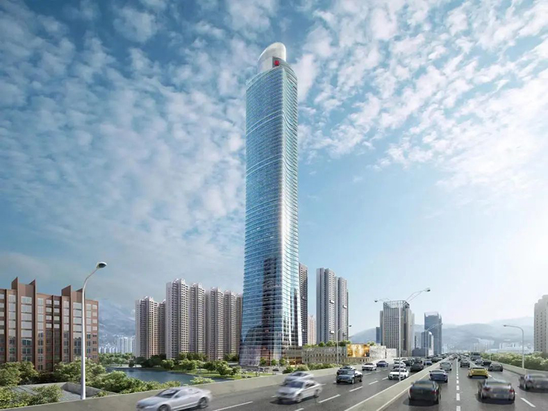 Parede cortina de fengalum&iacute;nio ajuda na constru&ccedil;&atilde;o do edif&iacute;cio mais alto de Wenzhou, prov&iacute;ncia de Zhejiang